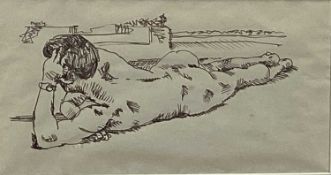 Peter Samuelson (1912-1996) ink drawing, reclining male nude, together with another, 'German Boy', i