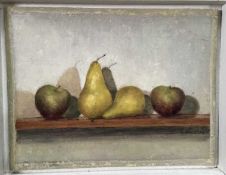 Patricia Price, late 20th century, oil on board - 'Fruit on a Shelf', signed and dated '92, label ve