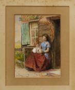 George Goodwin Kilburne (1839-1924) watercolour - Mother and Baby, initialled and dated 1867, 18.5cm