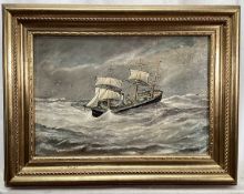 H.Ward, oil on panel , steam ship, signed in gilt frame