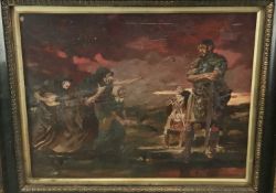 Continental school, oil on board - The Three Witches, 35cm x 45cm, in glazed frame