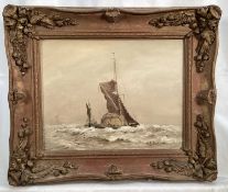 W.F. Burton, oil on panel, Thames Barge , signed in gilt frame
