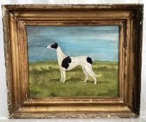 B. Thomas, A naive oil on board of a greyhound, signed and dated 1929, in gilt frame. 21 x 26cm.