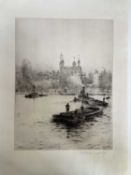 Rowland Langmaid (1897-1956) two etchings - Tower of London from the Thames, Academy proof signed in
