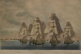 After R. Dodd, mid 19th century hand coloured engraving - 'Battle of Trafalgar, Rear Division', publ