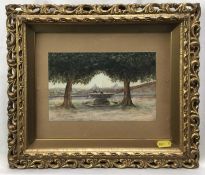 Italian School, early 20th century, watercolour - The fountain of Villa Medici, Rome, indistinctly s