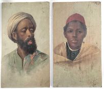 Pair of Eastern portraits, oils on panel, indistinctly signed and dated, 27cm x 15cm, unframed