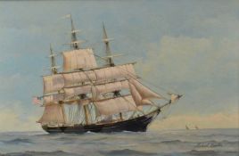 Michael Barton 1987, oil on board, three masted barque N.B. Palmer launched in 1851, signed, also in