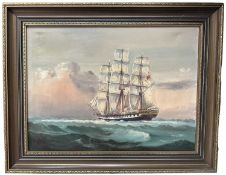 English School, 20th century oil on canvas of a ship, signed 'D. Pring', 45cm x 60cm, in gilt frame