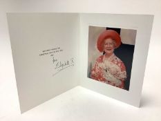 H.M. Queen Elizabeth The Queen Mother, signed 1992 Christmas card with gilt embossed crown to cover,