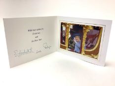 H.M. Queen Elizabeth II and H.R.H. The Duke of Edinburgh, signed 2002 Christmas card with twin gilt