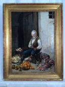 Italian fruit seller oil on canvas, 42cm x 31cm, in gilt frame