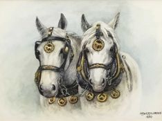 Dorothy Margaret and Elizabeth Alderson (1900-1992), watercolour of two shire horses, signed and dat