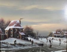 Johannes Kaiser (Dutch 1928) oil on board - Winter landscape, 18cm x 23.5cm, in gilt frame