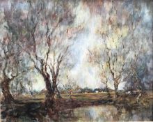 Kathleen Downing oil on board - Spring Pastures, signed and dated 2013, 44cm x55cm, framed