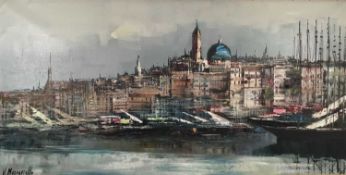 Vittorio Muscariello oil on canvas - Venice, signed, 50cm x 100cm, framed