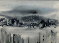 Chinese School, watercolour, Victoria Harbour, singed indistinctly bottom right