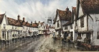 Reg Siger, watercolour of Lavenham High Street, 30cm x 56cm, signed, in glazed frame