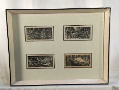 Eric Ravilious (1903-1942) set of four wood engravings, framed together, each image approximately 4