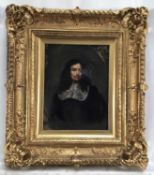 17th style oil on panel, figure in 17th century costume, in gilt frame