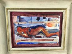 Contemporary watercolour painting of a reclining nude, indistinctly signed, framed and glazed,