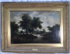 Norwich School, oil on canvas, figures in a landscape