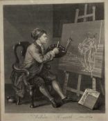 After William Hogarth, 18th century engraving self portrait dated 1764 in glazed frame retailed by C