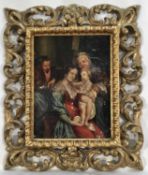 19th century Continental oil on copper, holy family, in Florentine frame