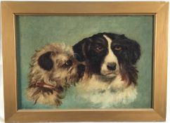 Late Victorian oil on canvas S E Schofield - portrait of two dogs