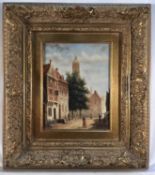 Pair of oil on panel paintings of street scenes, in the 17th century Dutch style, signed W. Sita, bo