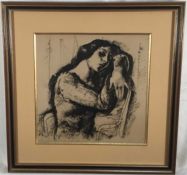 Mid 20th century school - Seated woman, ink and wash, apparently unsigned, framed and glazed