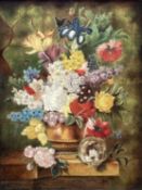 Continental School oil on board - A profusion of Summer Blooms, 37cm x 27cm, in glazed frame