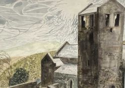 Michael Chase (1915-2001) watercolour study of Serrabone Abbey, Pyrenees, France, in glazed frame
