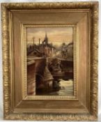A. E. Chaplin oil on canvas - Street Scene, 26cm x 18cm, in gilt frame