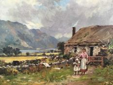 John Blake MacDonald (1829-1901), oil on canvas, figures by a cottage, in gilt frame