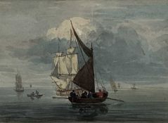 Abraham Hulk, 19th century, watercolour - Shipping in a Calm, signed, 11cm x 15cm, in glazed gilt fr
