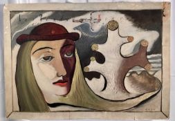 Art Deco surrealist gouache 'Les Tendances Nouvelles'