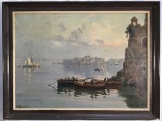 A Nonetti oil on canvas, Italian coastal scene