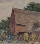 English School, early 20th century watercolour - The Thatched Barn, initialled, A.M.M., 25cm x 23cm,