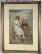 G. L. Buchanan - watercolour, Rustic scene with shepherdess