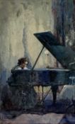 H. V. Kinke, early 20th century, watercolour - Lady playing a Piano, signed and dated 1912, 28cm x 1