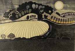 Graham Clarke (b. 1941), colour linocut, landscape