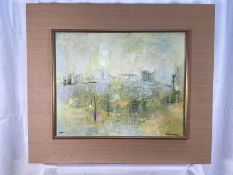 Leslie Pockley (b. 1919) oil on canvas, abstracted landscape