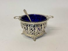 Mappin & Webb pierced silver sugar basin with liner and sifter spoon
