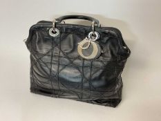 Christian Dior Granville black leather handbag with silver tone hardware