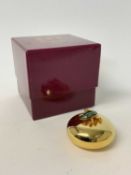 Asprey of London 24ct gold plated paperweight surmounted by a gem-set frog, in original box