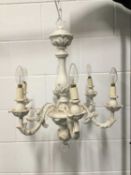 White Painted Chandelier, 65cm x 55cm wide on 8cm diameter ceiling fixing. Length of bottom of chain