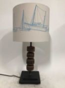 Fishing floats lamp, with boats shade, 61cm high with shade, 41cm without shade, on 17cm square base