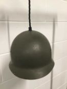 Helmet hanging light, 17cm x 22cm x 26cm, with circular ceiling fitting (Helmet possibly an American