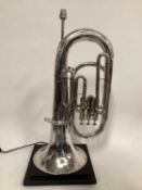 Euphonium (Lark) lamp, 73cm base to top of light fitting, 26cm width